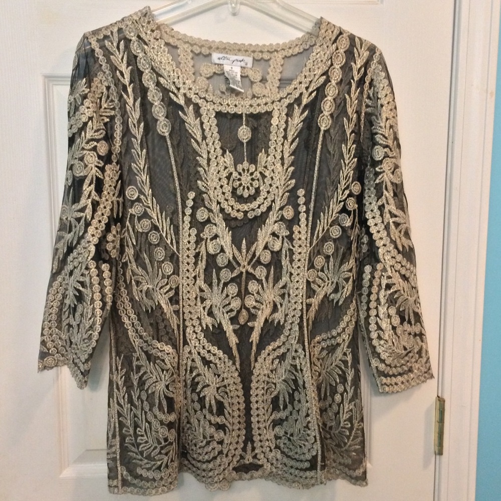 Ladies Black and Gold Lace Blouse
